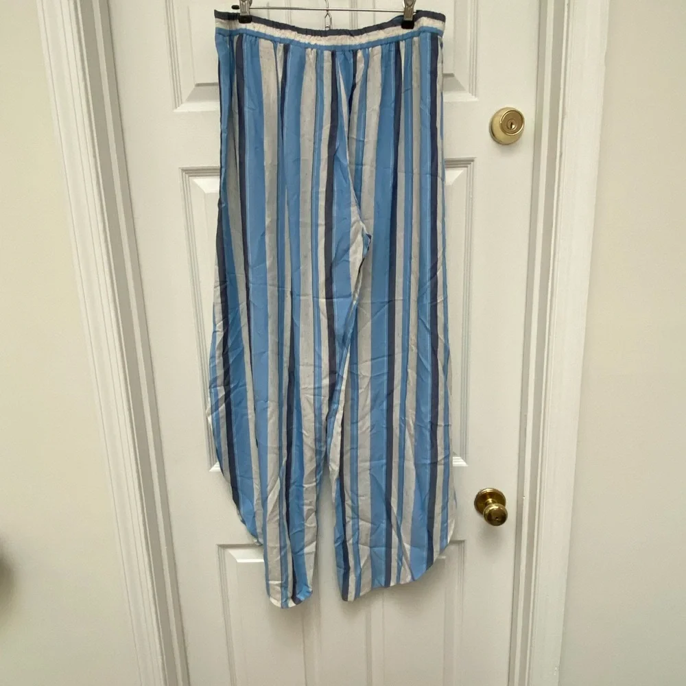 DREW Blue and White Striped Split Pants - Large